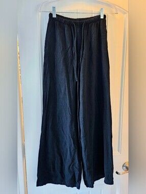 Wide Leg Linen-blend Pants